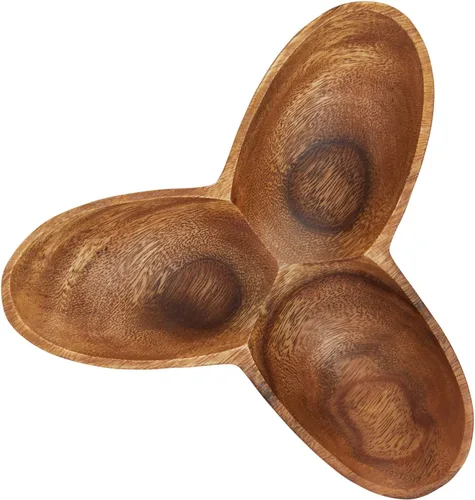 Vista 2 de Moderno cuenco de madera de acacia con 3 compartimentos, natural