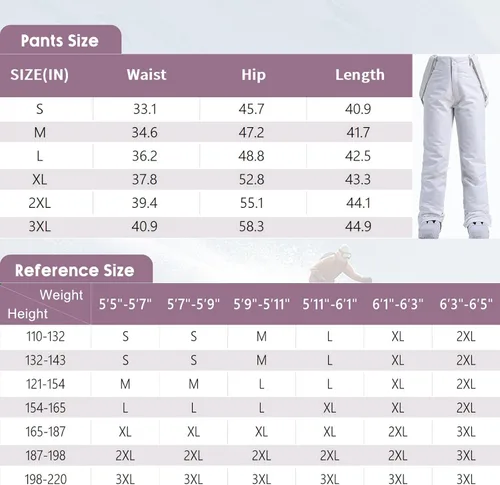 Vista 7 de ATOFY Pantalones de esquí para mujer, pantalones de nieve aislados, para invierno, cálidos, desmontables, tirantes al aire libre, impermeables