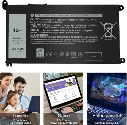 Vista 6 de YRDD6 - Batería para portátil de 42 Wh, 11.4 V, compatible con Dell Inspiron5491 5482 5481 5591 5485 7586 3583 3310 2 en 1 5593 3793 3493 5584 3593