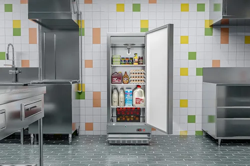 Vista 5 de KoolMore RIR-1D-SS12C Refrigerador comercial de acero inoxidable de entrada con una puerta de acceso para restaurante, café y almacenamiento