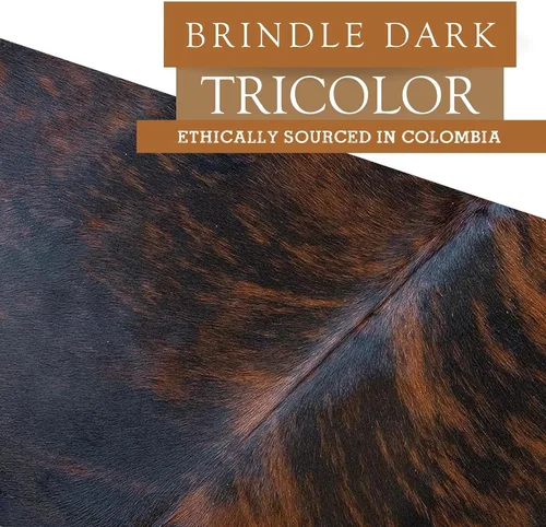 Vista 6 de Sunshine Cowhides Brindle - Alfombra de piel de vaca tricolor oscura, lujosa alfombra de vaca para los entusiastas del dormitorio, la sala de estar