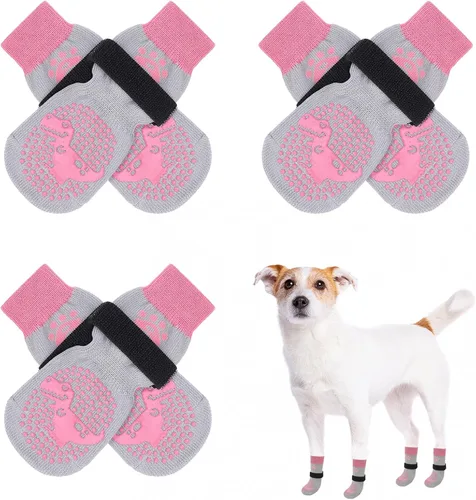 Vista 30 de SCENEREAL 6 piezas de calcetines antideslizantes para perros para prevenir lamido de patas para pavimento caliente/frío, calcetines de agarre