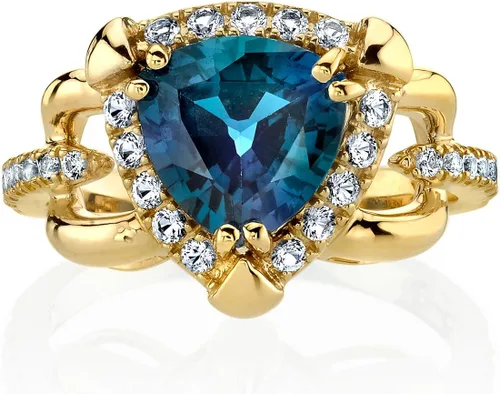 Vista 2 de Peora Anillo de homenaje de Alejandrita creado para mujer, oro amarillo de 14 quilates con topacio blanco auténtico, cambio de color de 2.25