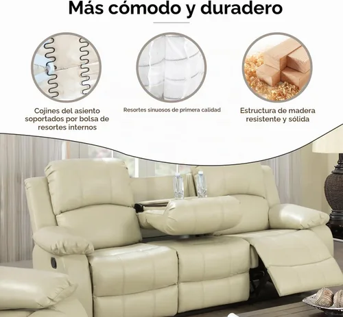 Vista 6 de A Ainehome Juego de Muebles de Sala de Estar de Cuero Reclinable Juego de Sofá Sillón Loveseat Juego de Muebles Sofá para Sala de Estar/Espacio