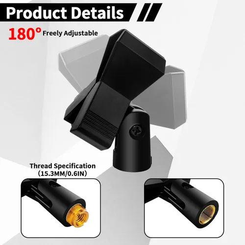 Vista 4 de Paquete de 4 clips de micrófono ajustables universales para soportes, soporte de micrófono inalámbrico con adaptador de 5/8 a 3/8 pulgadas, perilla