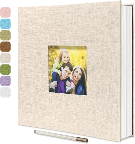 Vista 7 de HoneyTolly Álbum de fotos autoadhesivo para fotos de 4 x 6 imágenes, cubierta magnética de lino, 15 hojas/30 páginas en blanco para bodas Beige claro