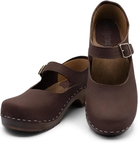 Vista 2 de Sandgrens Zuecos suecos hechos a mano de madera con espalda cerrada Mary Jane