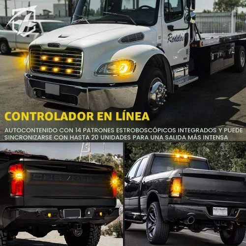 Vista 3 de Xprite Kit de luces estroboscópicas LED ámbar con 14 patrones de destello, montaje en superficie, faro trasero, parrilla intermitente