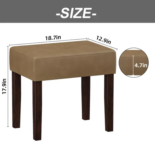 Vista 3 de EOSVALO Taburete de tocador de cuero, banco otomano rectangular de 18.7 pulgadas de ancho para sala de maquillaje, silla de tocador con patas