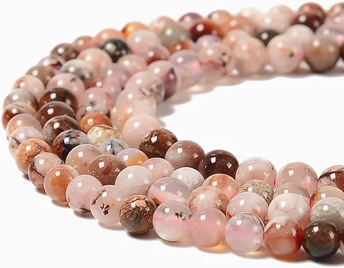 Vista 2 de JM Design Cuentas redondas lisas de ágata de cerezo natural, 0.236 in, 15.5 pulgadas, para fabricación de joyas