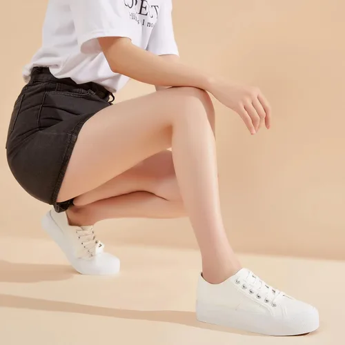 Vista 8 de Waluzs Zapatillas de plataforma para mujer, zapatos de plataforma baja con cordones, zapatos de lona para mujer, zapatos de tenis blancos