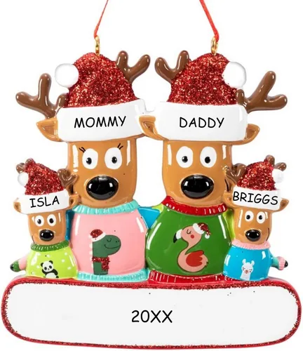 Vista 9 de Adorno personalizado con diseño de familia de renos