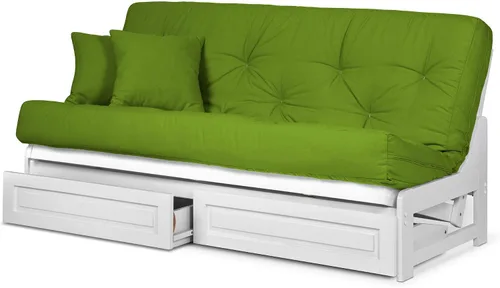 Vista 8 de Nirvana Futons Arden - Marco de futón de madera blanca sin brazos, tamaño matrimonial o queen, estructura de marco de sofá cama de madera maciza