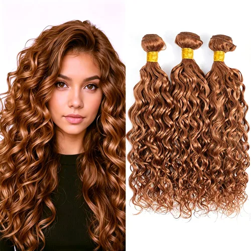 Vista 61 de P4613 Cabello humano rizado onda profunda marrón y paquetes mixtos 8 10 12 P4613 Ombre Marrón-Rubio-DP