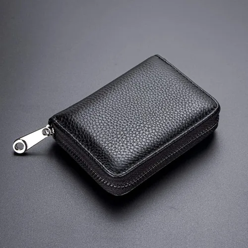 Vista 6 de Aiyo Fashion Cartera de cuero genuino para tarjetas de crédito, con bloqueo RFID, funda de identificación segura, organizador con cremallera