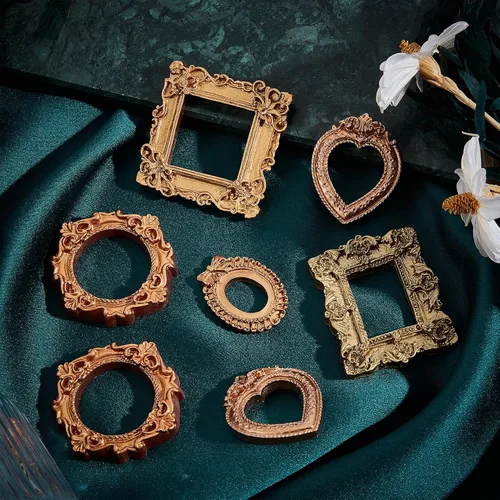 Vista 2 de NICENEEDED 10 PCS Mini Vintage Resin Picture Frame, Golden Photo Frames Antique Small Pictures Frame, Tiny Oval Rectangle Baroque Picture Frame for