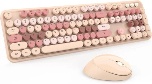 Vista 9 de Combo de teclado y mouse inalámbricos, teclado blanco lindo de 104 teclas con pad numérico y mouse para Windows, computadora, PC, portátil (blanco)