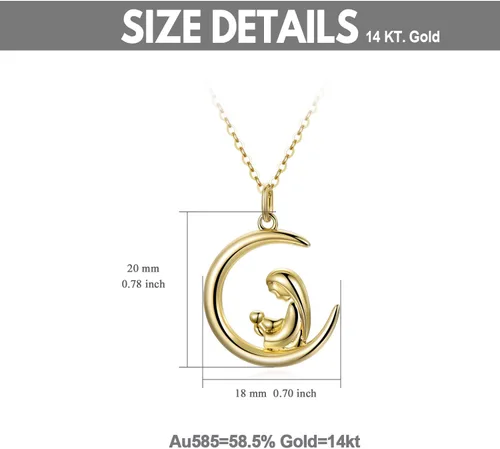 Vista 5 de SISGEM Collar de oro de 14 quilates para mujer, delicado collar de oro para madre e hijo, collar de luna creciente, regalo de cumpleaños