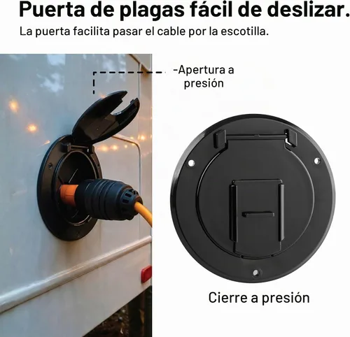 Vista 3 de Halotronics Escotilla redonda eléctrica de 4 1/4 pulgadas para cables de 30 amperios de RV (negra)