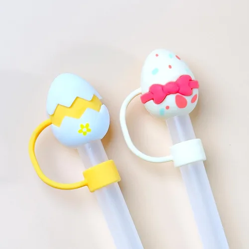 Vista 6 de Juego de 2 fundas de popote de silicona con diseño de huevos de Pascua para Stanley Cup de 30 oz/40 onzas, bonitos accesorios reutilizables