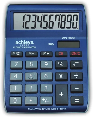 Vista 6 de Achieva Calculadora de escritorio con pantalla LCD de 12 dígitos Azul Llave de marcado, interruptores decimales y redondeadores seleccionables