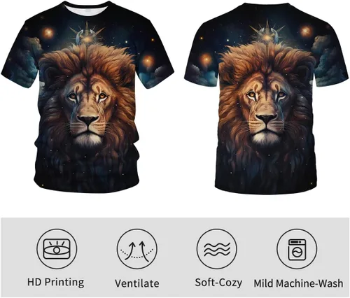 Vista 5 de Camiseta para hombre con estampado de león animal de la Vía Láctea