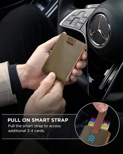 Vista 5 de SERMAN BRANDS - Billetera sencilla de cuero genuino con bloqueo RFID para hombre, billetera delgada con bolsillo frontal y clip para dinero