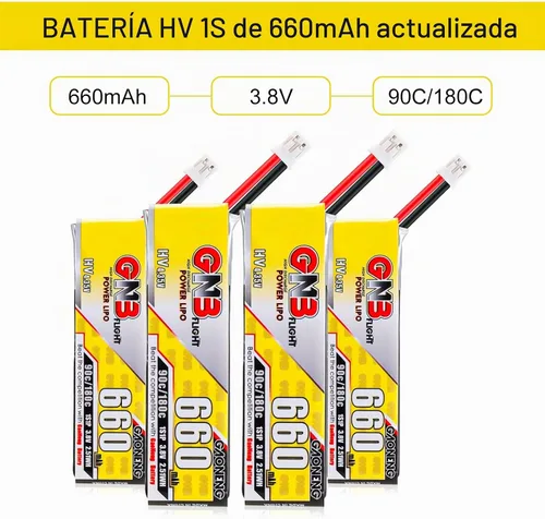 Vista 5 de 4PCS 660mAh 1S LiPo Batería 3.8V JST-PH2.0 Conector para Mobula7 2.953 in