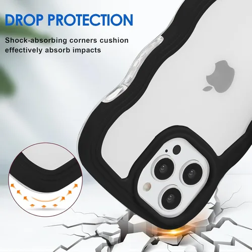 Vista 2 de Anuck Funda para iPhone 13 Pro con borde ondulado, diseño trasero transparente, agarre antideslizante, forma de marco rizado ondulado, a prueba