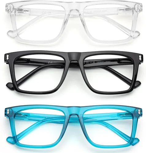 Vista 8 de AQWANO Oversized Design Reading Glasses Women/Men, Computer Blue Light Blocking Square Readers