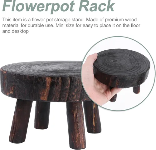 Vista 9 de VILLCASE Soporte de exhibición de taburete de madera, taburete de madera, soporte para plantas de patio, maceta, estante decorativo para taburete