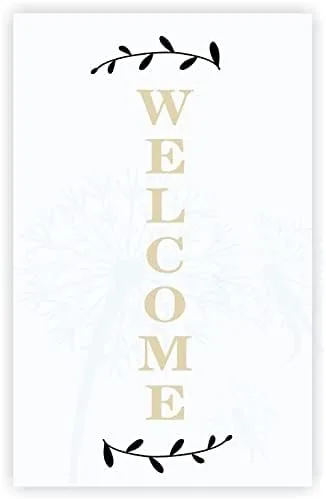 Vista 7 de Calcomanía vertical de bienvenida de vinilo con letras de laurel, decoración de pared, 10 x 30 pulgadas, baya/verde azulado