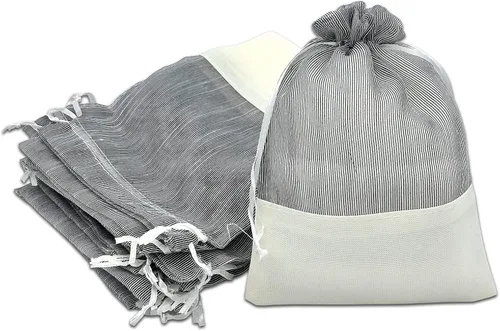 Vista 17 de TheDisplayGuys For Your Modern Living Paquete de 24 bolsas de regalo de lino y organza negra con cordones (XS 3 x 4), recuerdos de fiesta, muestras