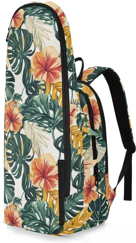 Vista 2 de Unisex Tennis Bag Lightweight Tropical Style Green Leaves Red Flower Zipper Tennis Bag Gym Bag for Women, Men, Teenagers raquetas de tenis