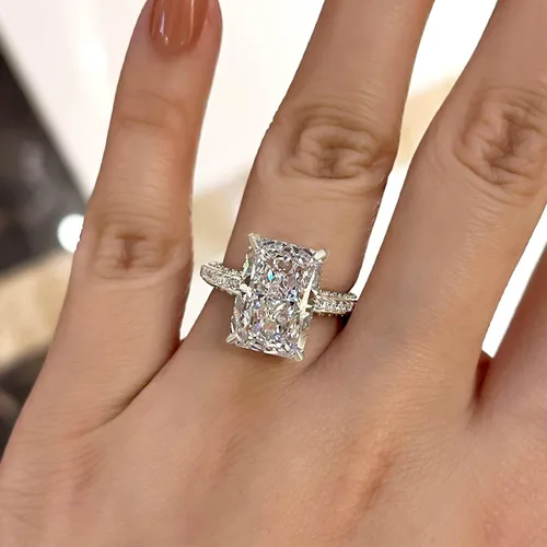 Vista 2 de Anillo de promesa de corte radiante para mujer, anillos de compromiso para ella, anillo de plata chapada en oro blanco de 18 quilates