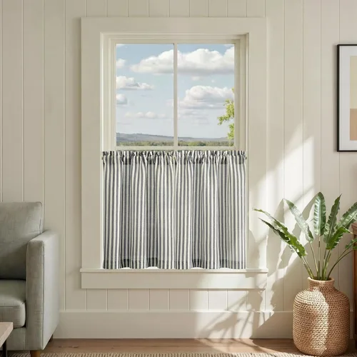 Vista 13 de Jinchan - Cortinas de lino a rayas para cocina, 24 pulgadas, beige, 2