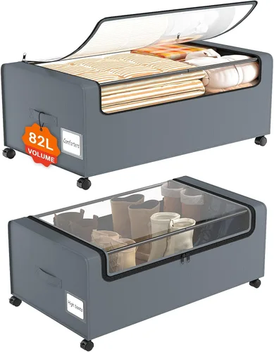 Vista 9 de Organizador de almacenamiento de zapatos debajo de la cama, cajones rodantes de 10 pulgadas para ropa, mantas, ropa de invierno y zapatos