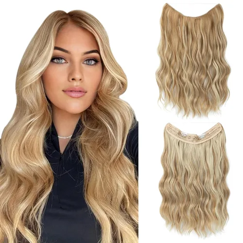 Vista 30 de SARLA Extensión de Cabello con Alambre Invisible con 3 Clips Pieza de Cabello Sintética Corta de Ondas de Playa Diadema Transparente Ajustable
