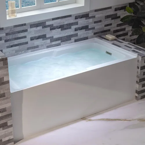 Vista 9 de WOODBRIDGE Bañera rectangular de acrílico de 60 pulgadas en blanco con drenaje derecho, drenaje desplegable de níquel cepillado incluido BA6030R