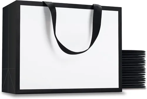 Vista 10 de Bolsas de regalo blancas con marco dorado, 20 unidades, 8 x 4.25 x 10.5 pulgadas, medianas y blancas y doradas, elegantes bolsas de regalo de lujo