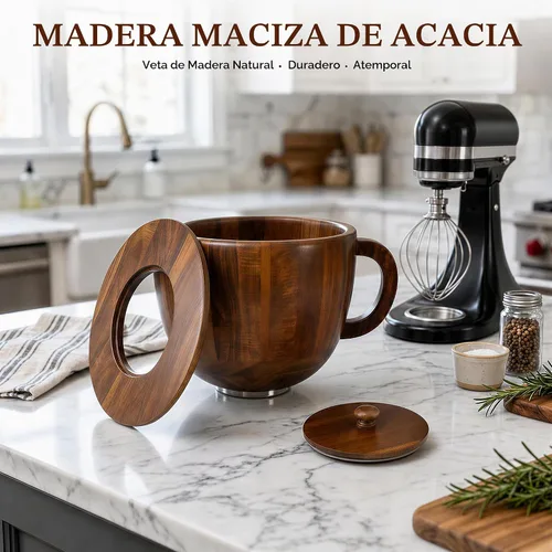 Vista 3 de Tazón de madera compatible con mezclador KitchenAid de 4.5 a 5 cuartos