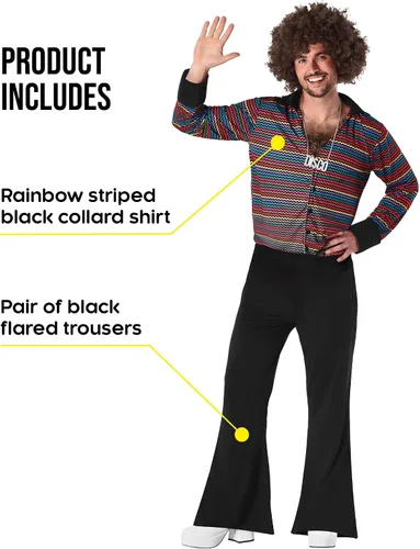 Vista 2 de Fun Shack Disfraz de discoteca de los años 70 para hombre, traje retro para hombres, atuendo de fiesta de fiebre, divertido disfraz de los años 70