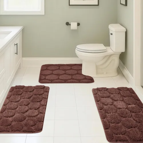 Vista 14 de Juego de 3 alfombras de baño suaves y absorbentes, peludas, suaves, antideslizantes, para ducha, bañera y bañera, lavables a máquina