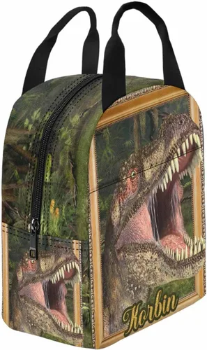 Vista 3 de InterestPrint Bolsa de almuerzo personalizada de mamá papá, bolso de picnic con cremallera de bosque con marco dorado personalizado reutilizable