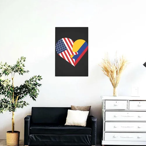 Vista 6 de Lienzo decorativo para pared, diseño de corazones, bandera de Estados Unidos y Colombia, decoración del hogar, 12 x 18 pulgadas