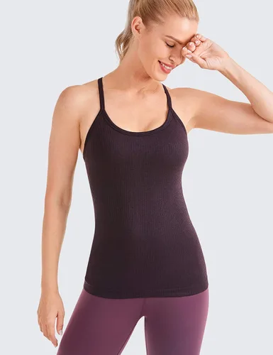 Vista 2 de CRZ YOGA - Camisetas deportivas para mujer, sin mangas, sin costuras, con espalda cruzada y brasier incorporado, camisetas para entrenamiento