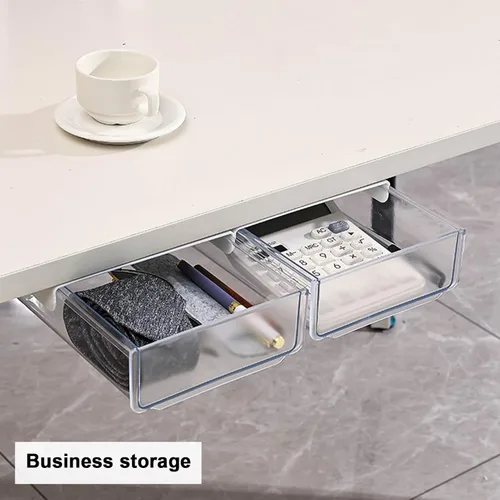 Vista 5 de Organizador de cajones autoadhesivo para debajo del escritorio, mesa oculta, gran almacenamiento, soporte para lápices, bandeja para oficina, hogar