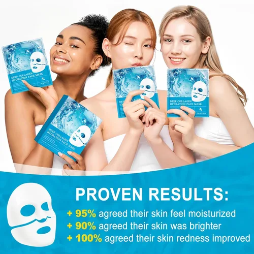 Vista 2 de Máscara profunda real de bio-colágeno, máscara facial de colágeno, máscara de colágeno para mujeres con ácido hialurónico, máscaras faciales