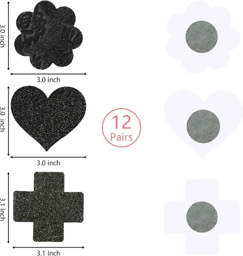 Vista 4 de FJYQOP Cubiertas para pezones, calcomanías para pezones con diseño múltiple, pétalos de pecho adhesivos desechables, cubiertas para pezones