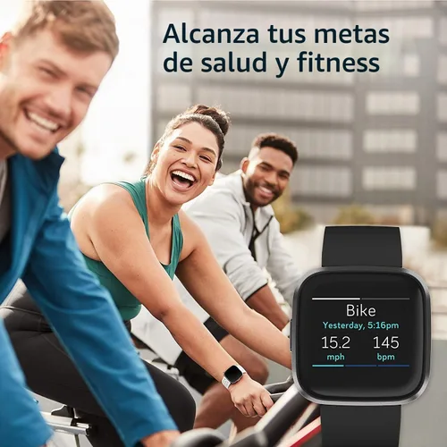 Vista 6 de Fitbit Versa 2 Smartwatch Carbon (negro) con bandas de bonificación (Oliva)